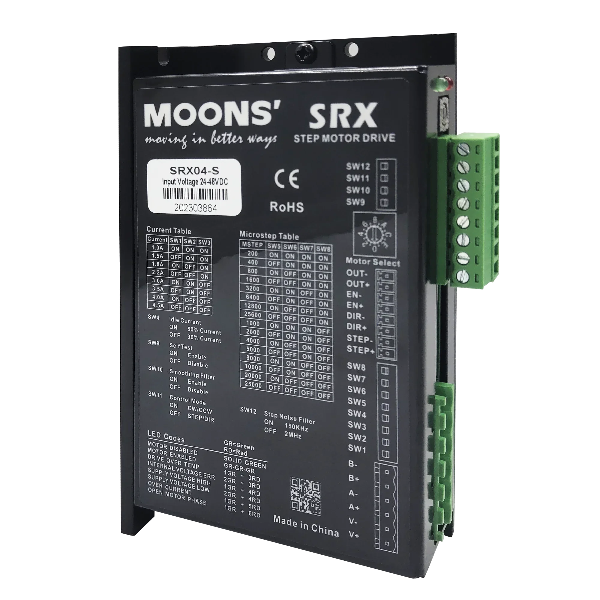 MOONS stepper drive 2 fase SRX04-S, versi terbaru 4.5a 24-48VDC, motor stepper langkah mikro