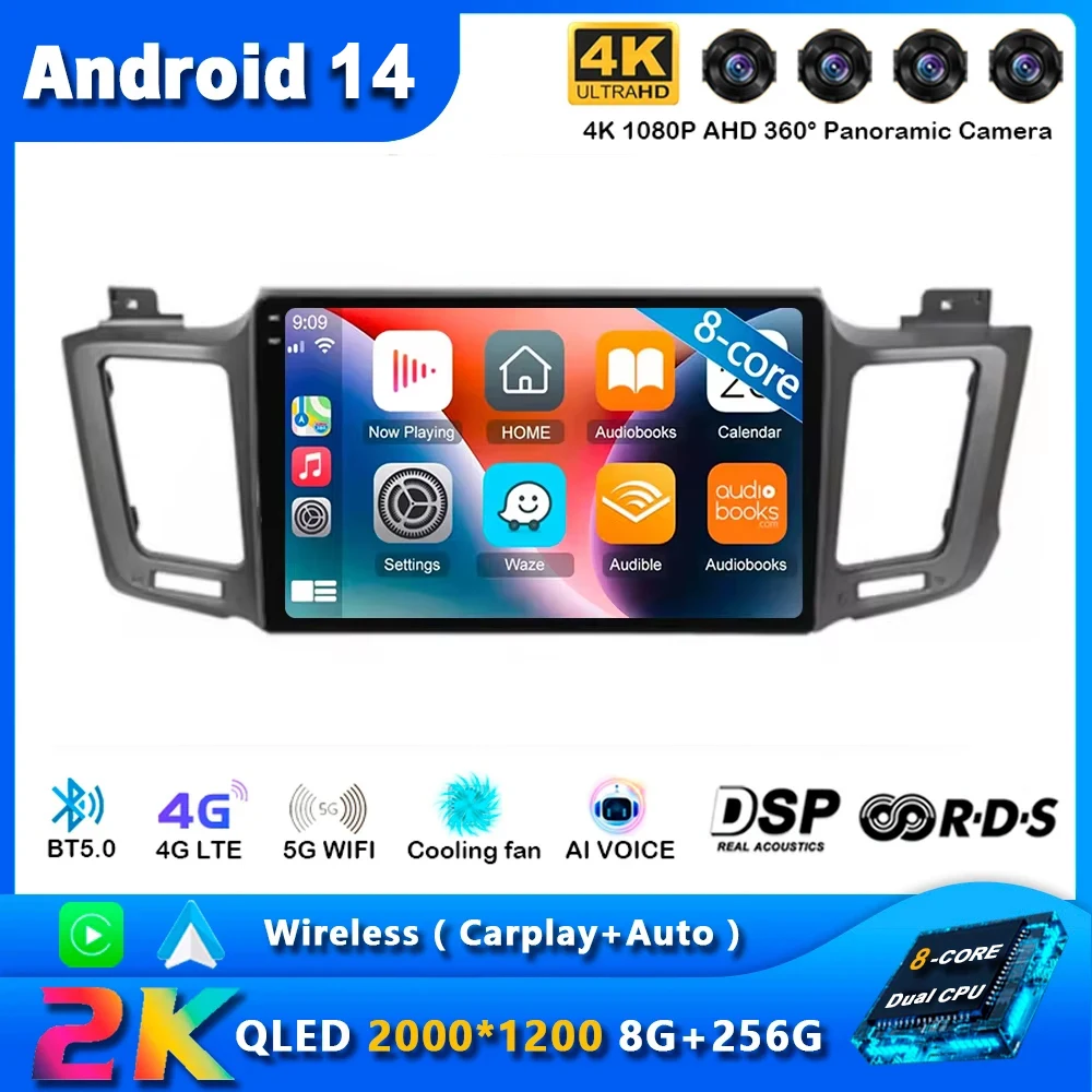 Android 14 Carplay Car Radio For Toyota RAV4 4 XA40 5 XA50 2012 - 2018 Navigation Multimedia GPS Player Stereo WiFi+4G Video DSP