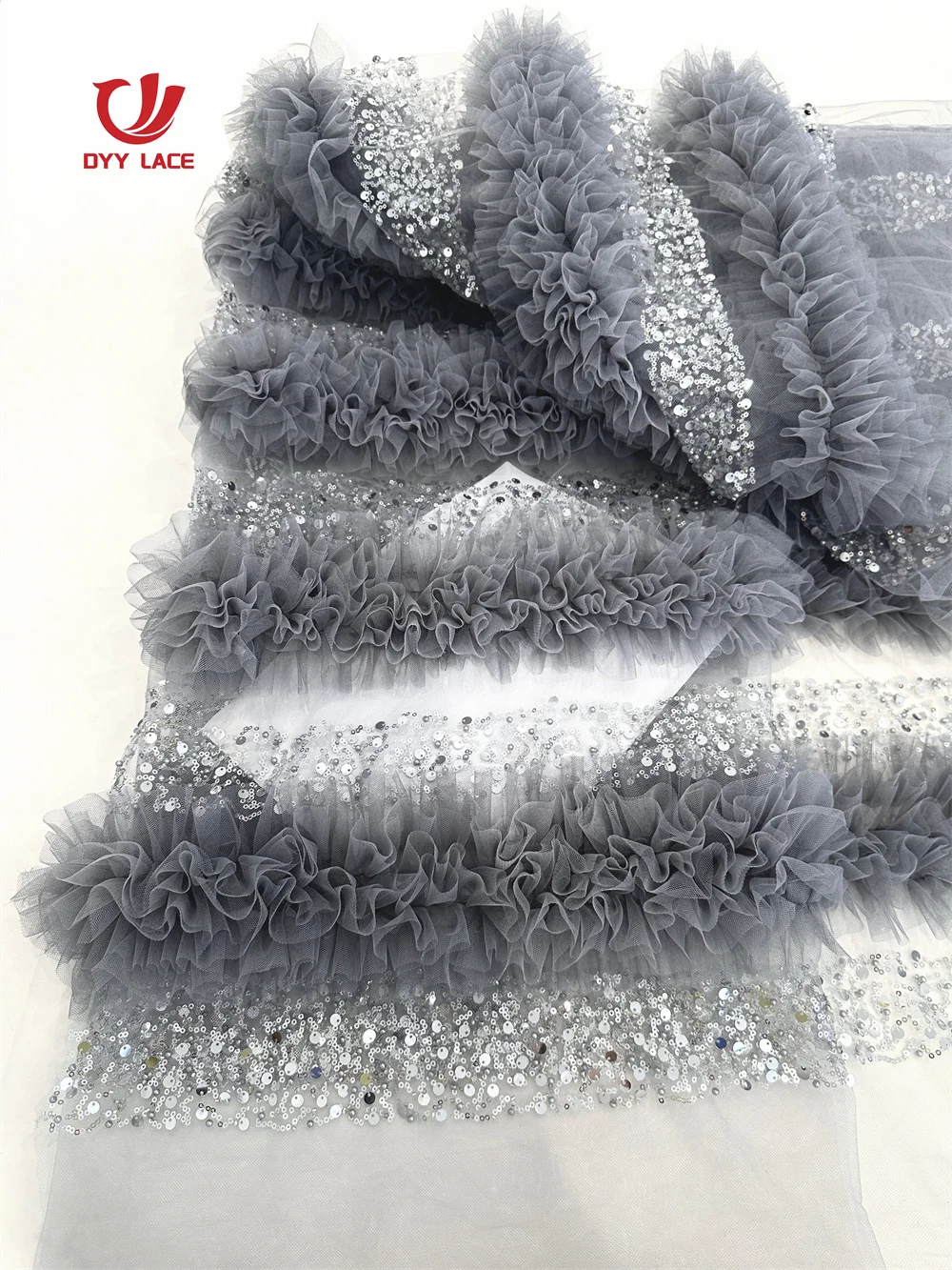 

2025 Latest African 3D Lace Fabric Embroidery French Mesh Lace Fabric With Sequins Nigerian Tulle Lace For Party 5 Yards