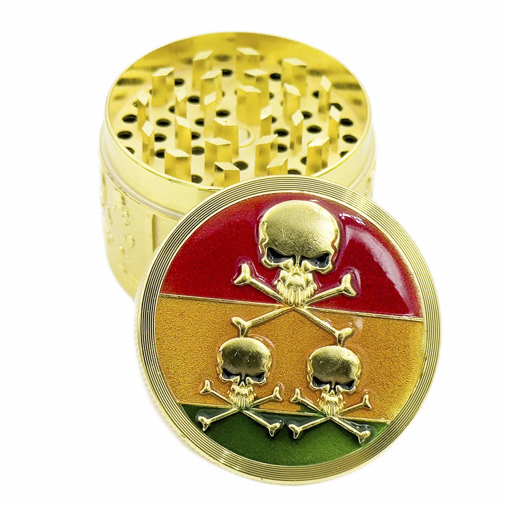 Hand Manual 4 Layer Skull Style Gold 40mm 52mm Spice Metal Herb Grinder Crusher Smoking Tools