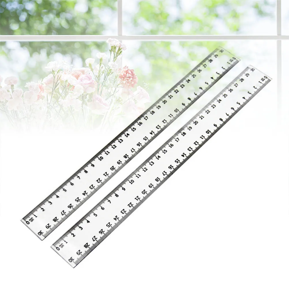 2pcs 30cm Transparent Straight Rulers Plastic Office School Teaching Tools Clear Scales Dual Measures Students Teachers