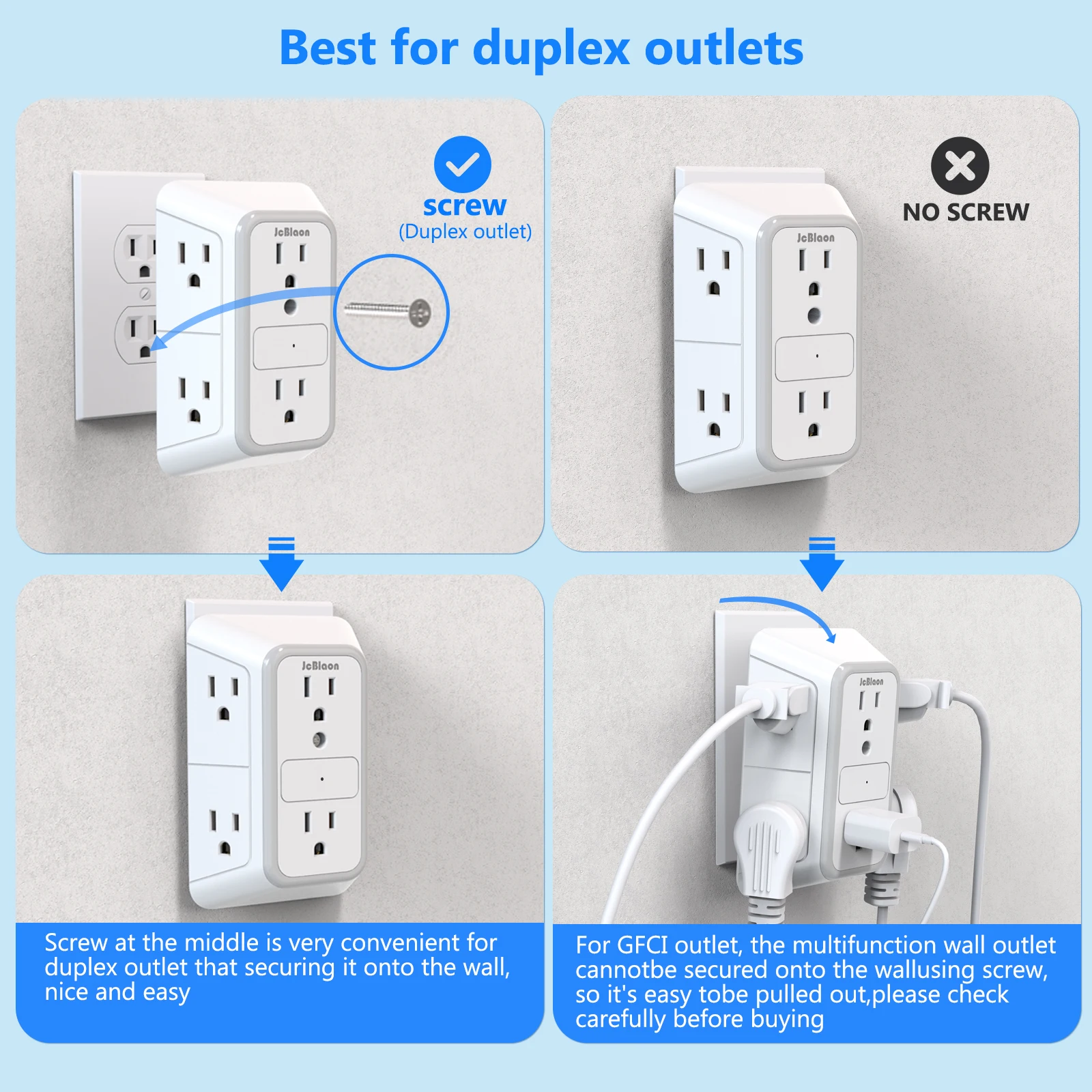 Multi Socket Wall Socket with 6 AC Outlets,US Plug Power Strip Network Filter Travel Adapter Home Office Universal Fast Charging