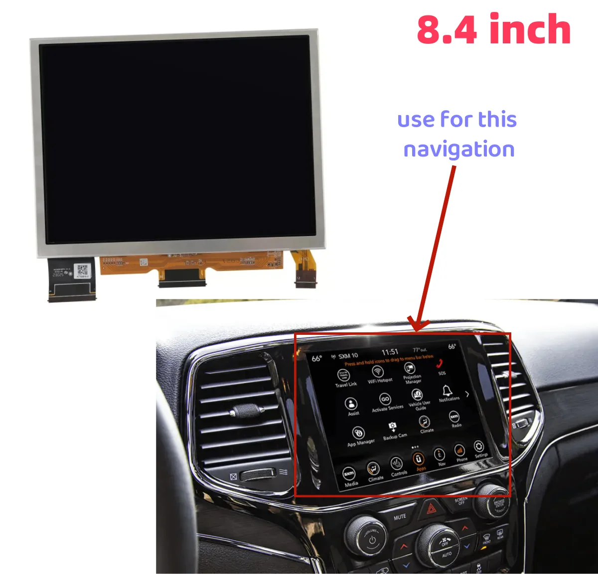 

8.4 Inch Uconnect LCD Display for 2018-2023 Jeep Grand Cherokee Radio Navigation Screen Replacement TDO-XGA0840J00001-V5