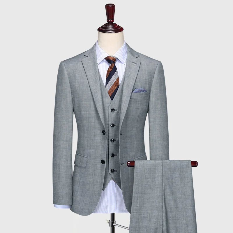 men suit light grey smart casual 50% wool high quality groom men suits for wedding party father day gifts formal suits set plus