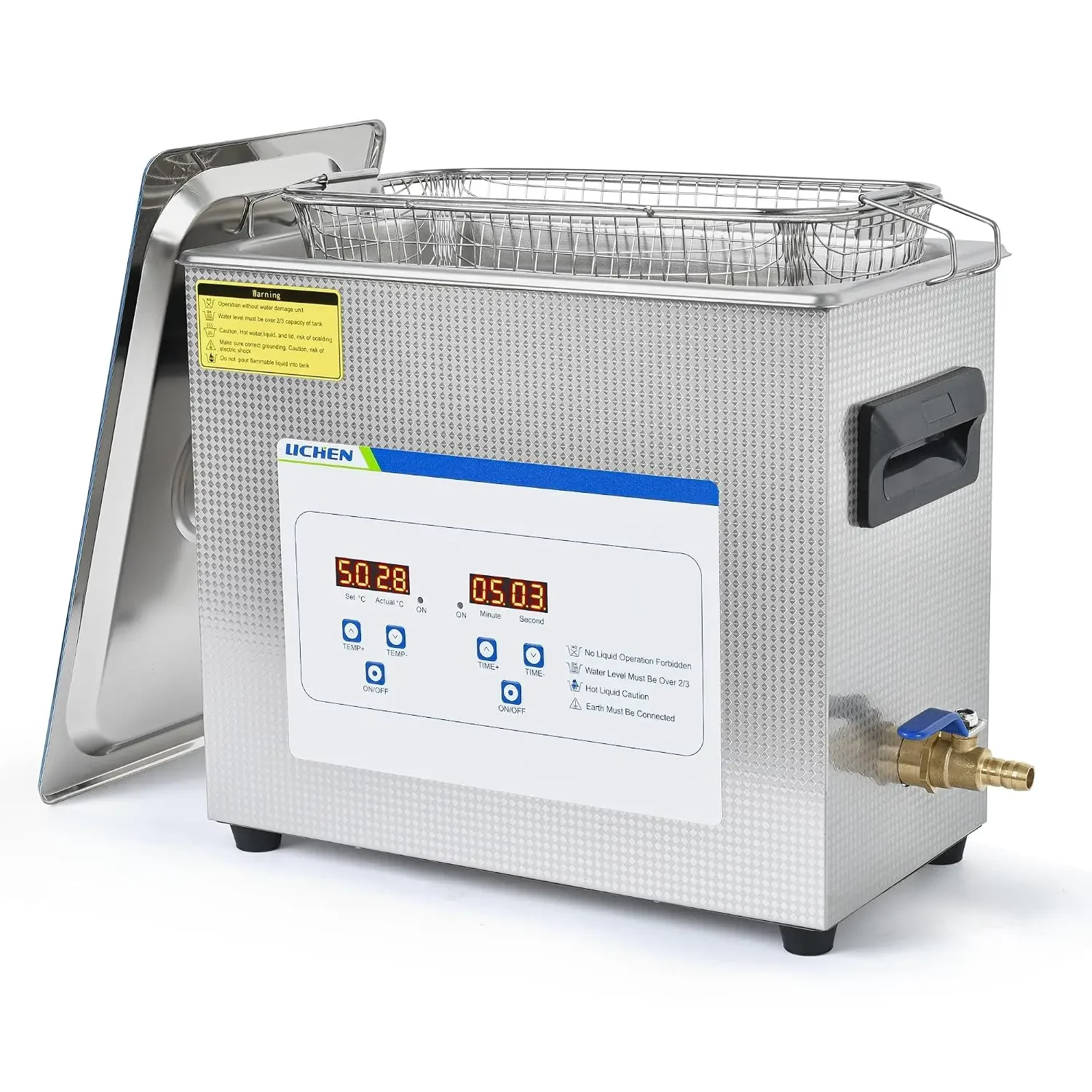 LICHEN 6.5L Ultrasonic Cleaner Professional Jewelry Cleaners with Digital Timer&Heater, Stainless Steel Cleaning Machine, Drain
