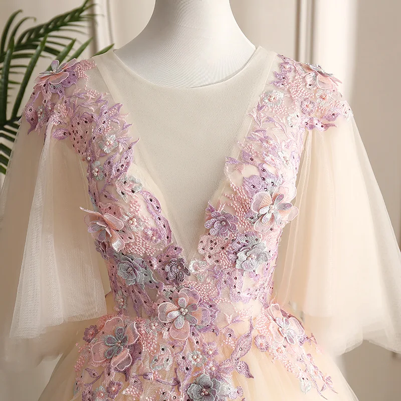 جديد عميق الخامس مرحلة طويلة أداء منفرد فستان الزفاف الملونة استضافة الفن امتحان استوديو موضوع نفخة فستان حزام أنيق #4