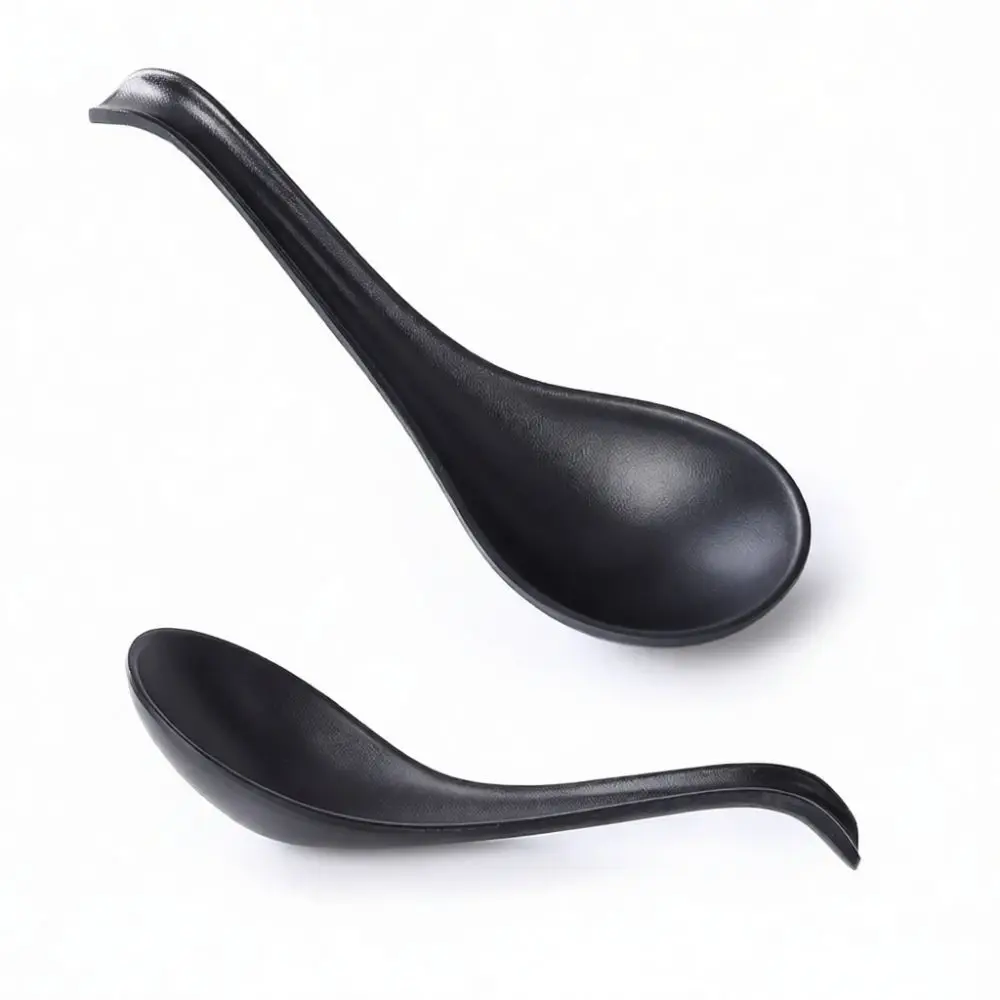 Commercial Melamine Ramen Spoon Large Soup Ladle Japanese Style Long Handle Hook Design Durable Matte Kitchen Serving Utensils
