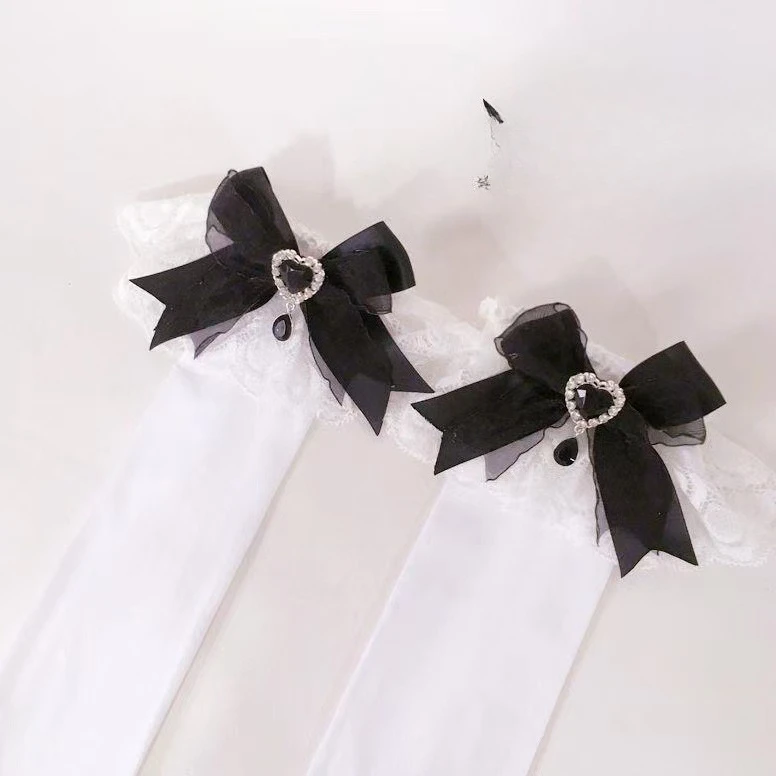 Gothic Lolita Lace Stockings Bow Knot Y2K Socks JK Female Long Stocking Teen Uniform Socks Student Cute Kawaii Socks