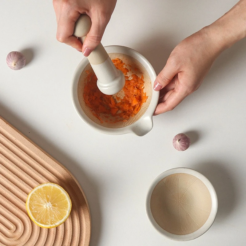 Ceramic Grinding Bowl Manual Baby Food Masher Fruit Vegetable Puree Grinder Bowl with Pestle Home Mashing Tableware