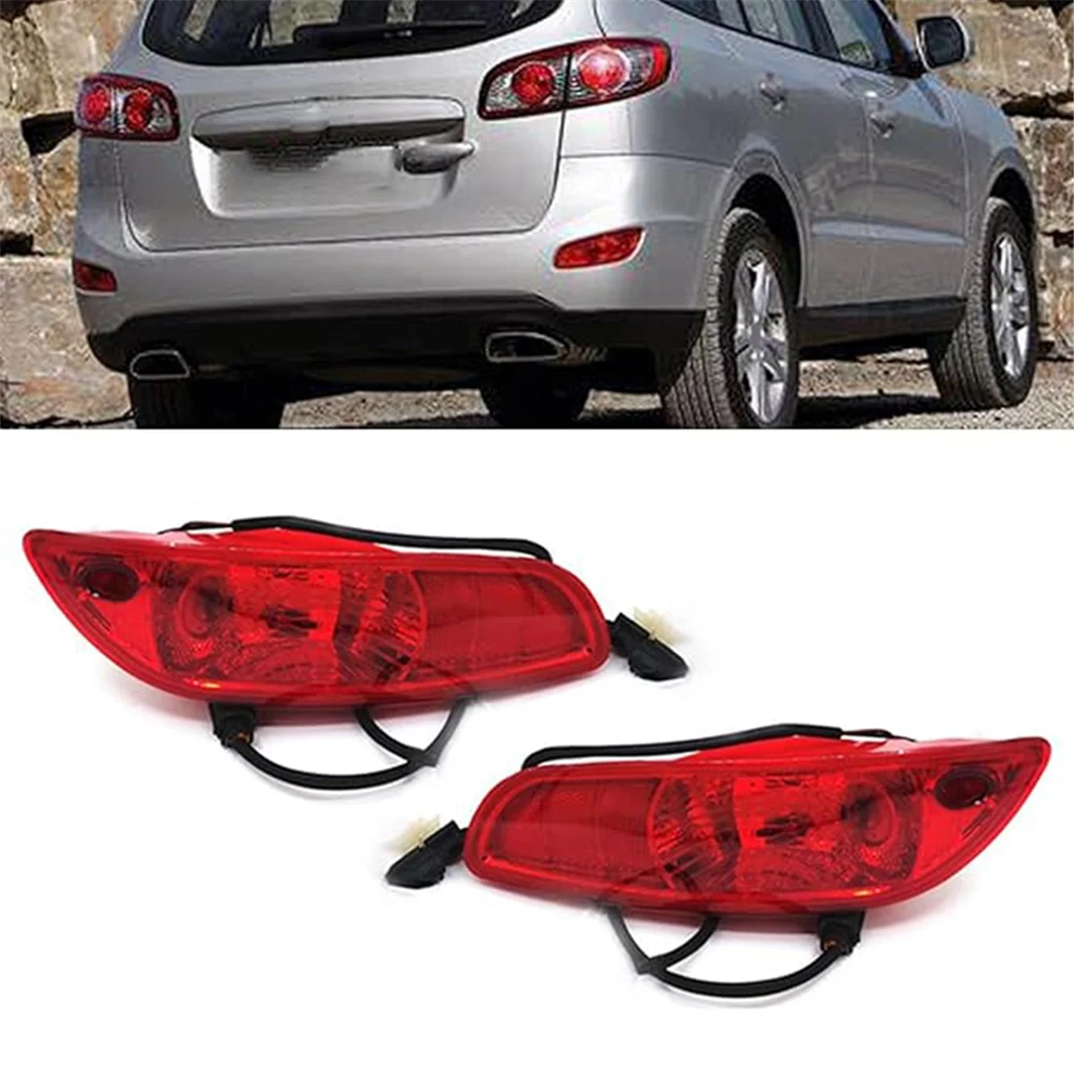 Car Rear Bumper Fog Light Brake Light Stop Lamp with Bulb Wire 92408-2B500 92409-2B500 for Hyundai Santa Fe 10-12 2.4T