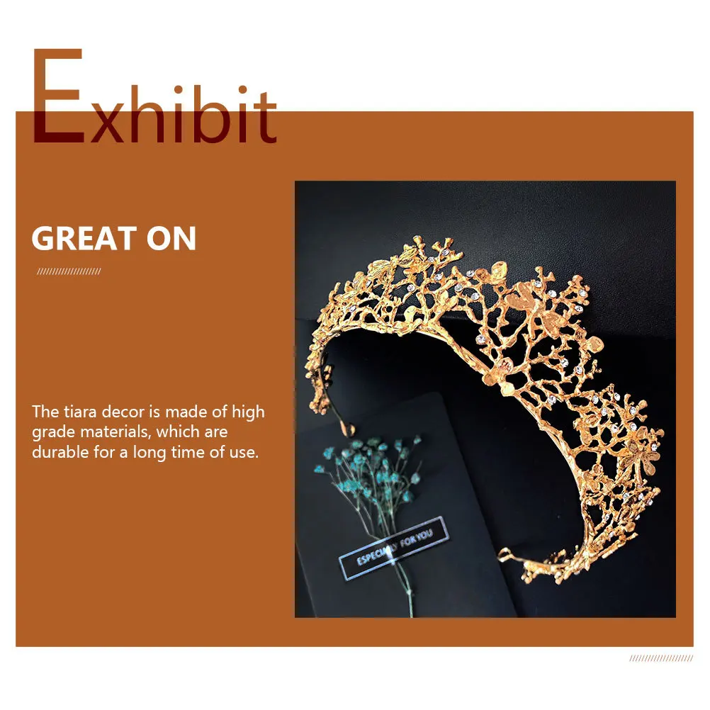 

Golden Color Rhinestone Tiara Lightweight Bridal Headpiece Vintage Wedding Hair Ornament For Women Party Proposal