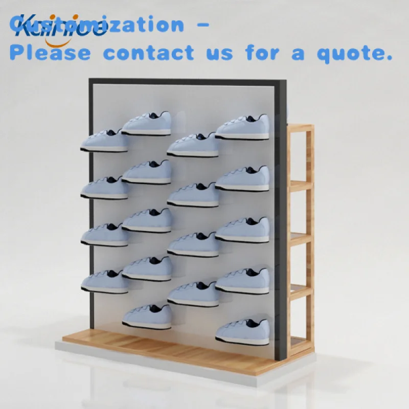 

custom.Kainice Floor Standing Retail Metal Clothes Shoe Rack Stands Shops Display Wooden Sports Shoes Display Stand