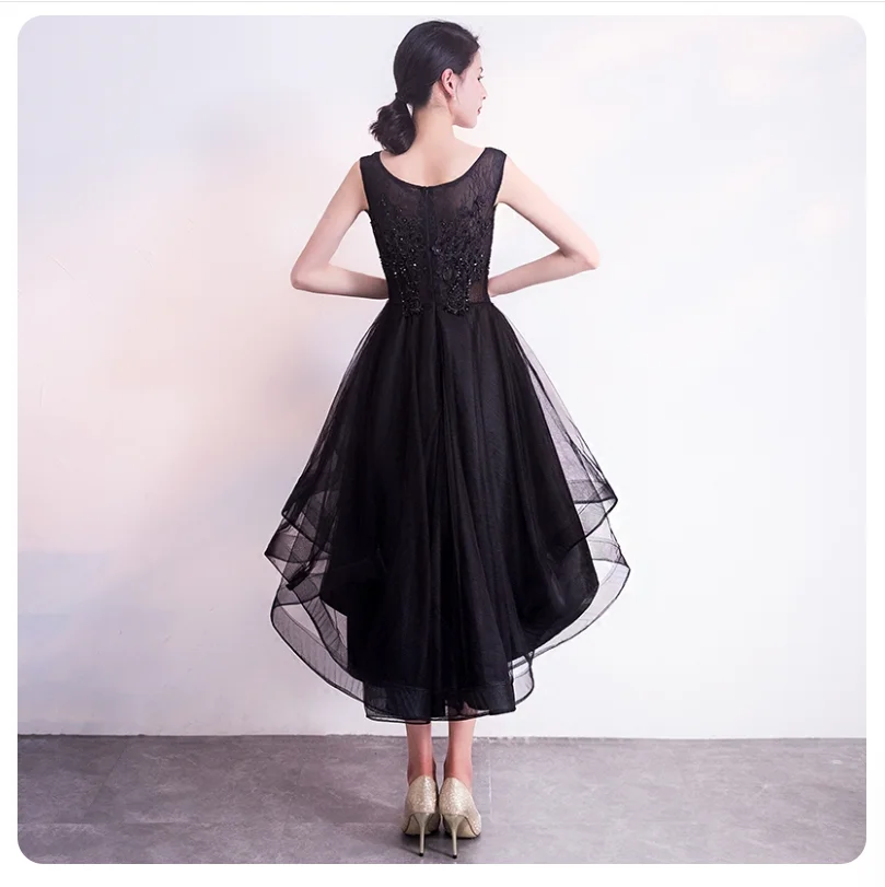 Black female noble temperament front short back long evening dress dress