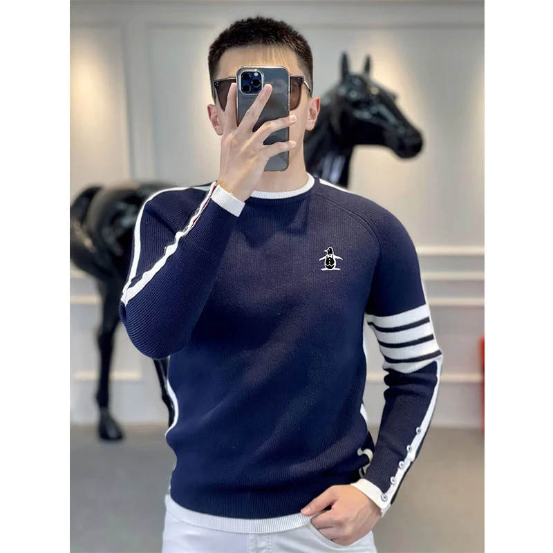 Luxury Brand Golf Knit Men's Golf Wear 2025 Spring New Golf Sweater Fashion Round Neck Long Sleeves Jumper Men Golf Apparel