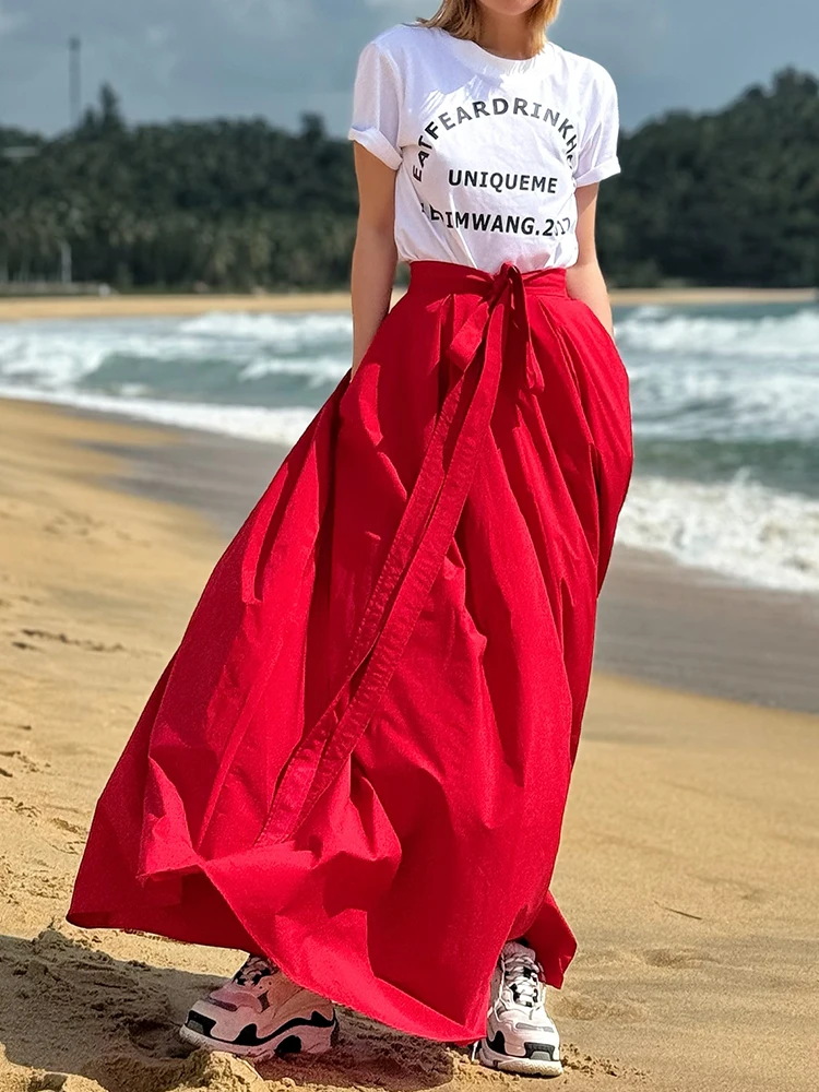 

LEDIM WANG Red Sa Oversized f Skirt Women's New Sle Ele Long Skirt Polyester Fiber Ci Commuting Daily Wear