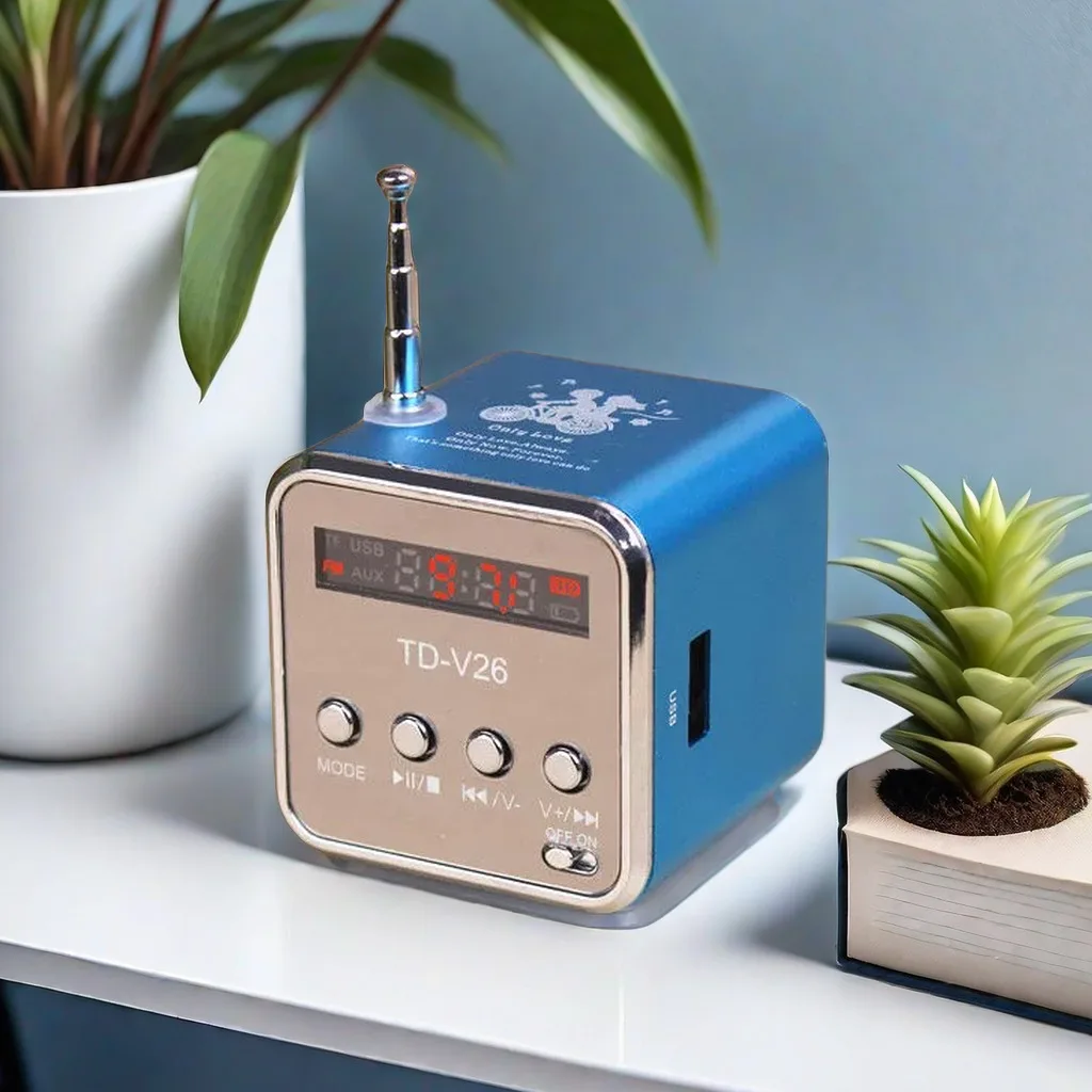 راديو رقمي FM سماعة لاسلكية تعمل بالبلوتوث، مشغل MP3 محمول، شاشة LCD، مكبر صوت ستيريو عالي يدعم بطاقة SD/TF
