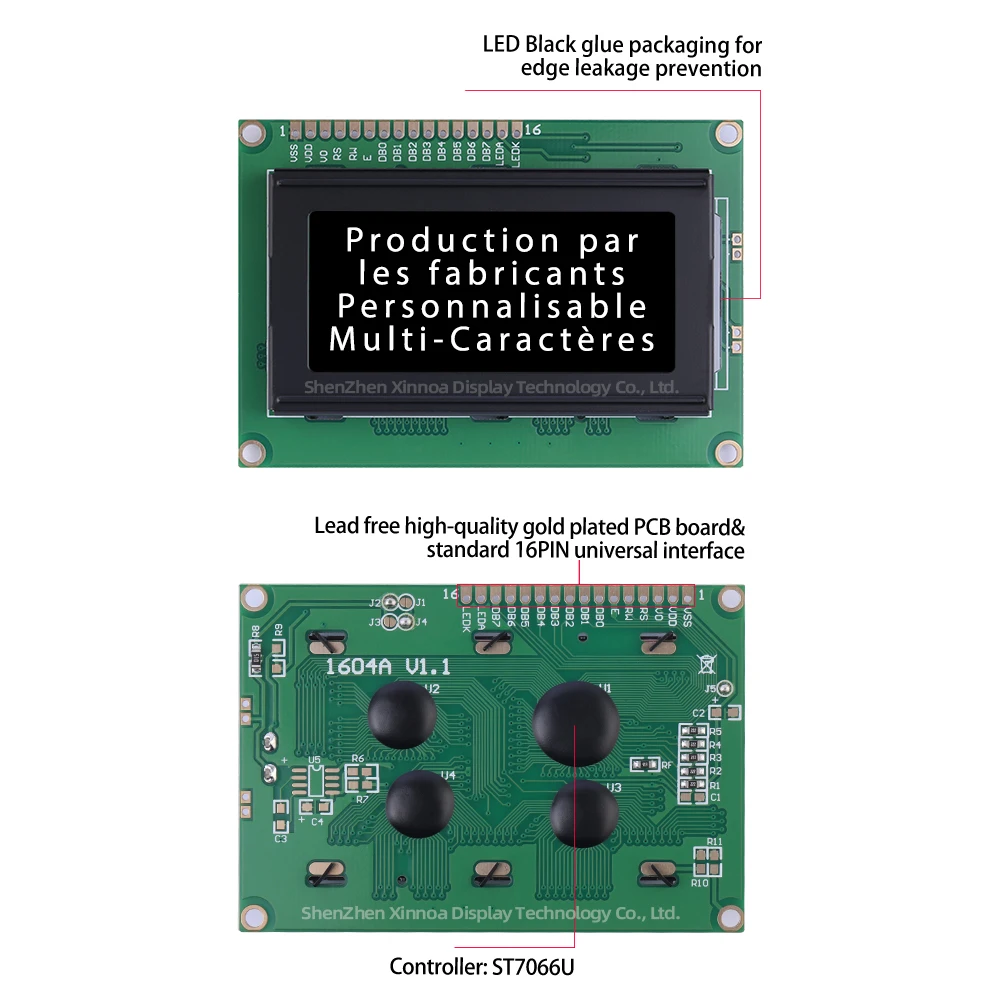 3.6-Inch 1604A LCD European Character Display BTN Black Film Green Word ST7066U Controller Multiple Character Libraries