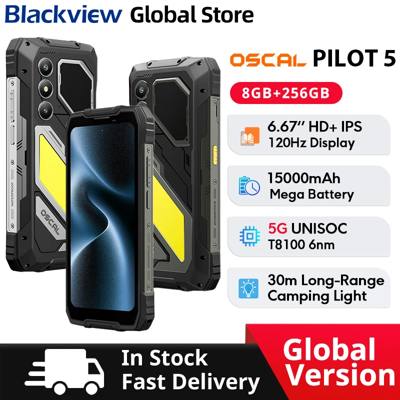 Blackview OSCAL PILOT 5 Rugged Smartphone 5G AI 6.67'' 120Hz Display UNISOC T8100 CPU 8GB 256GB 15000Amh 5W Speaker NFC CellPhone