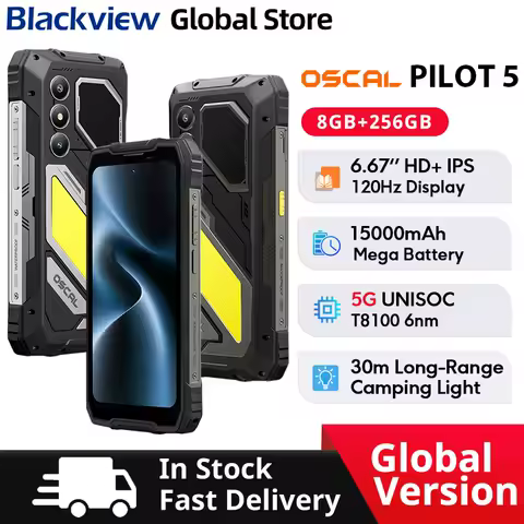 Blackview OSCAL PILOT 5 Rugged Smartphone 5G AI 6.67" 120Hz Display UNISOC T8100 CPU 8GB 256GB 15000Amh 5W Speaker NFC CellPhone