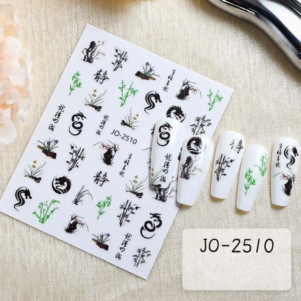 Bamboo Pattern Dragon Nail Stickers calligrafia Nail Art forniture Dragon Nail decalcomanie fai da te Nail Charms accessori per unghie