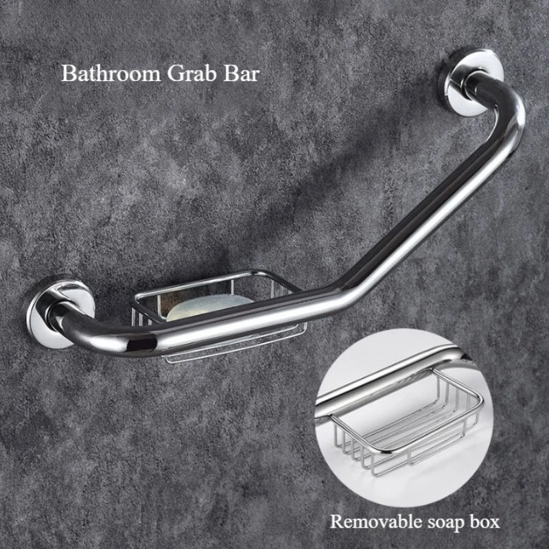 

Stainless Steel Bathroom Grab Bar w/ Soap Holder Bathtub Arm Safety Handle Bath Shower Tub Anti Slip Handrail Grip for Elderly