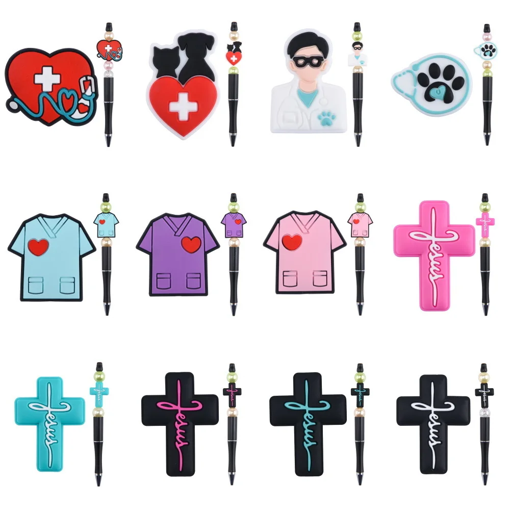 

1pcs Nurse's Day Doctor Medicine Beads Of Pens Heart Pink Cloth DIY Focal Beads White Claw Beadable Beads Boys Girls Gifts