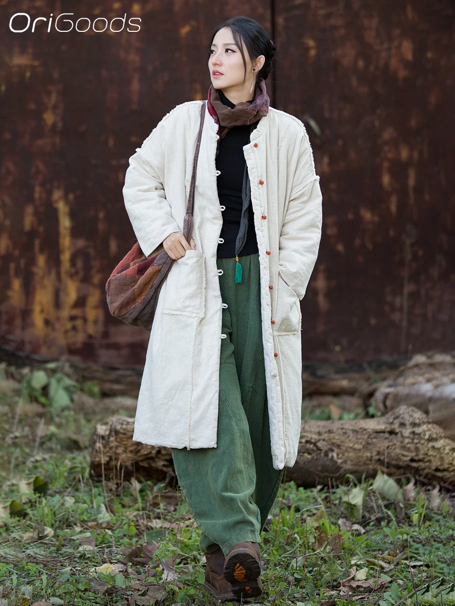 OriGoods Cotton Padded Long Winter Coat Woman Oversized Parka Jackets Warm Quilted Jacket Chinese Winter Clothes Outerwear B355