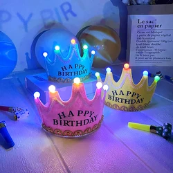 Happy Birthday Glowing Hat For Girls Boys Children's Birthday Party Decoration Cute Princess Crown Headband Party Supplies