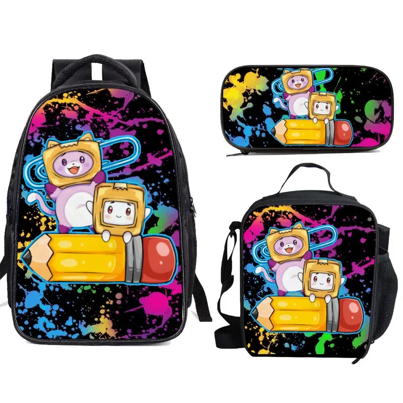 3PC-SET LankyBox Carton Villain Primary and Secondary School Students School Bag Children Lunch Bag Pencil Case Mochila