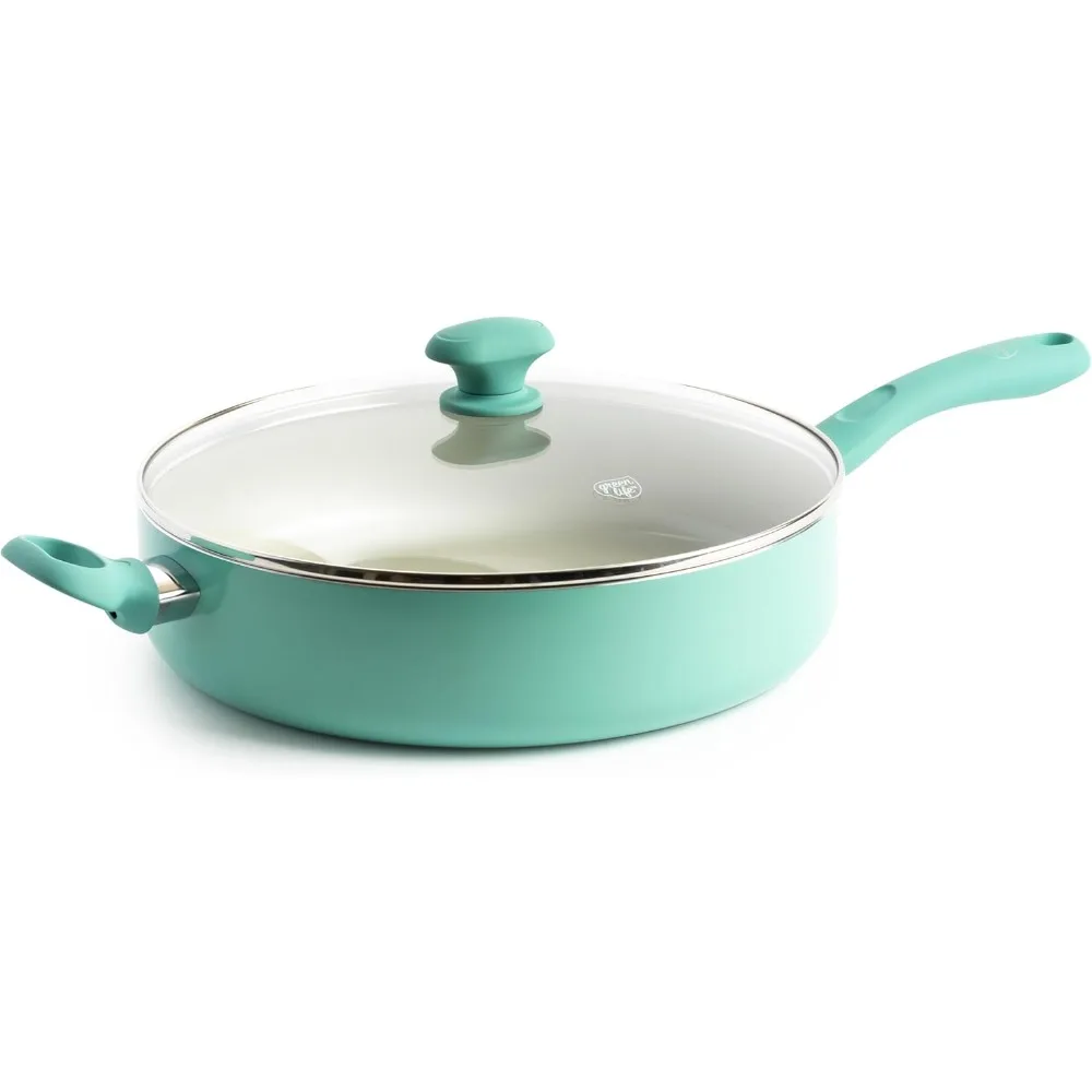 

Large Capacity Ceramic Nonstick Saute Pan with Jumbo Cooker and Helper Handle, 5 Quart, PFAS-Free, Dishwasher Safe
