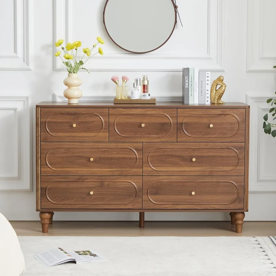 خزانة ذات 7 أدراج مخدد لغرفة النوم، خزانة ذات أدراج حديثة لمنتصف القرن، تخزين خشبي، منظم تسريحة كبير لغرفة النوم والمعيشة #3