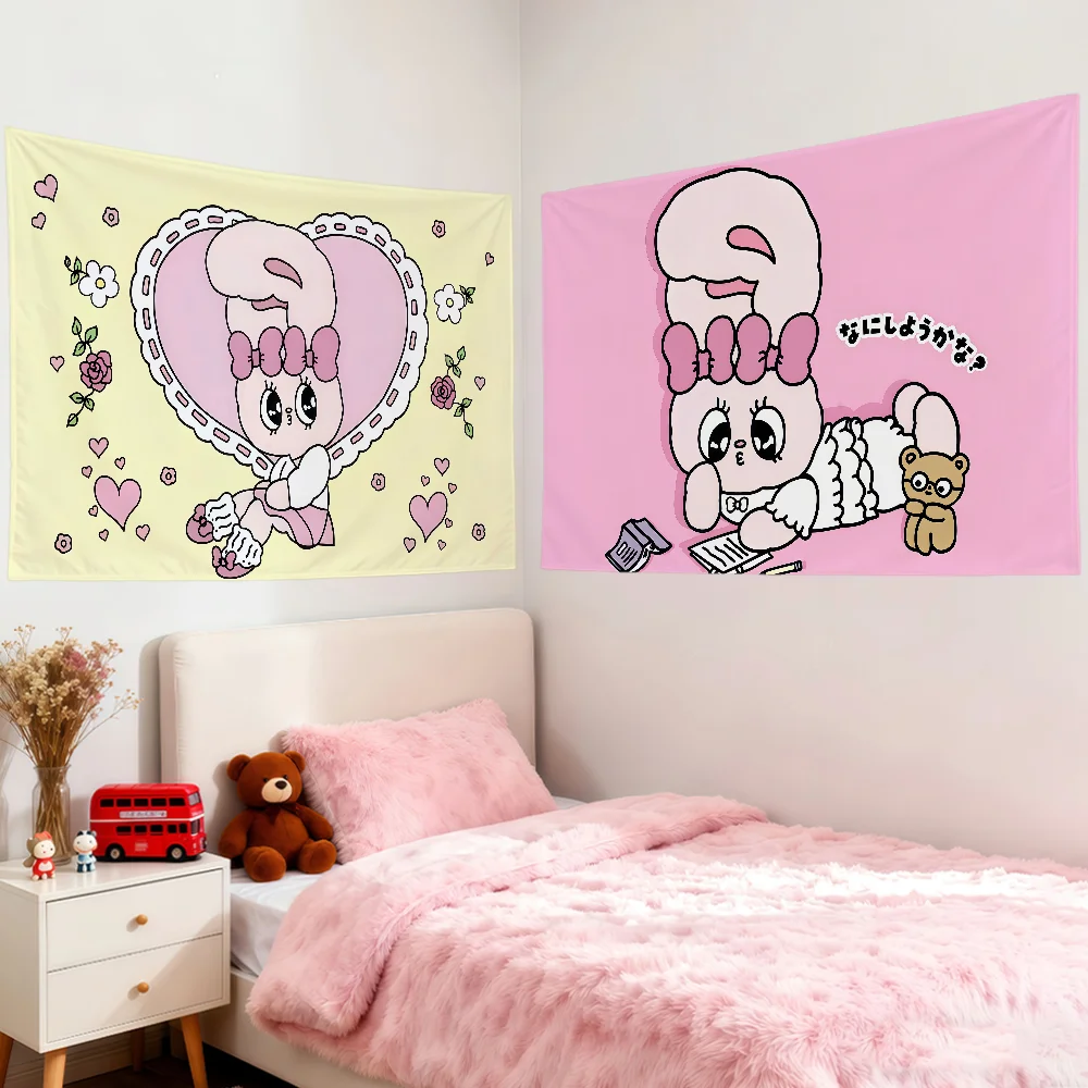 Kawaii Cartoon-Kunst, Kaninchen, niedliche e-Esther-Kaninchen-Flagge, für Zimmer, Wohnheim, Camping, Party, Wohnzimmer, Garage, Bar, Wand, Picknick, Club, Dekor, Banner