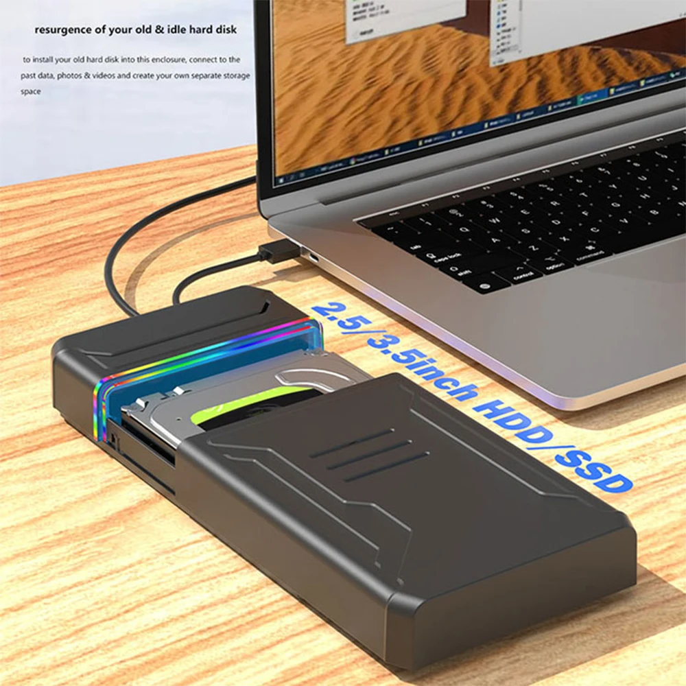 Tishric Harde Schijf Enxlosure Externe Hd Case Sata 2.5/3. 5-Inch Led Type-C Draagbare Ondersteunt Tot 18Tb Capaciteit Hdd Case