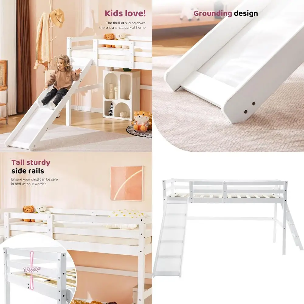 

Двуспальная кровать с выдвижным спальным местом, защитным бортиком и лестницей, из сосны, прочная детская кровать для мальчиков и девочек, белая