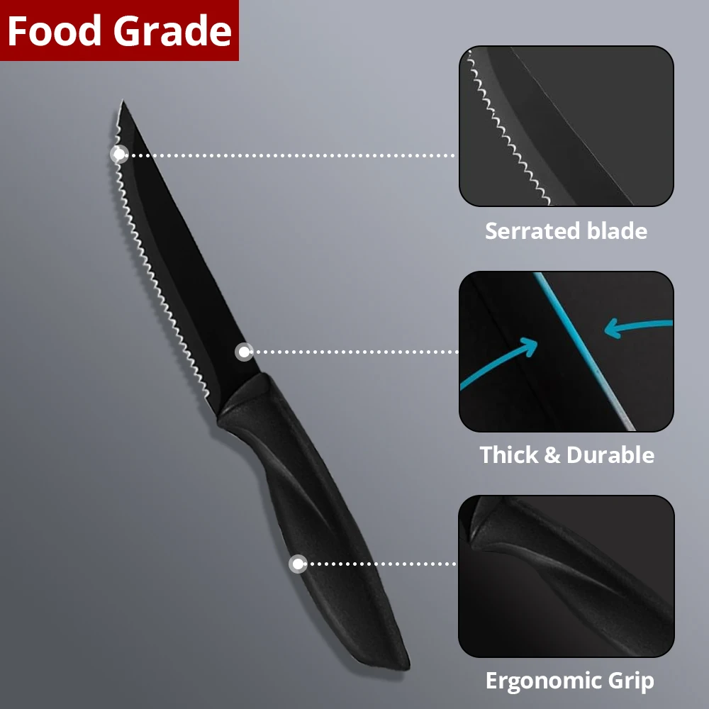 الراقية 1/2/4/6/8 سكين المطبخ الأسود بارد ستيك طقم السكاكين الفولاذ المقاوم للصدأ PP مقبض بلاستيكي سكين مسنن يمكن غسالة الصحون #5