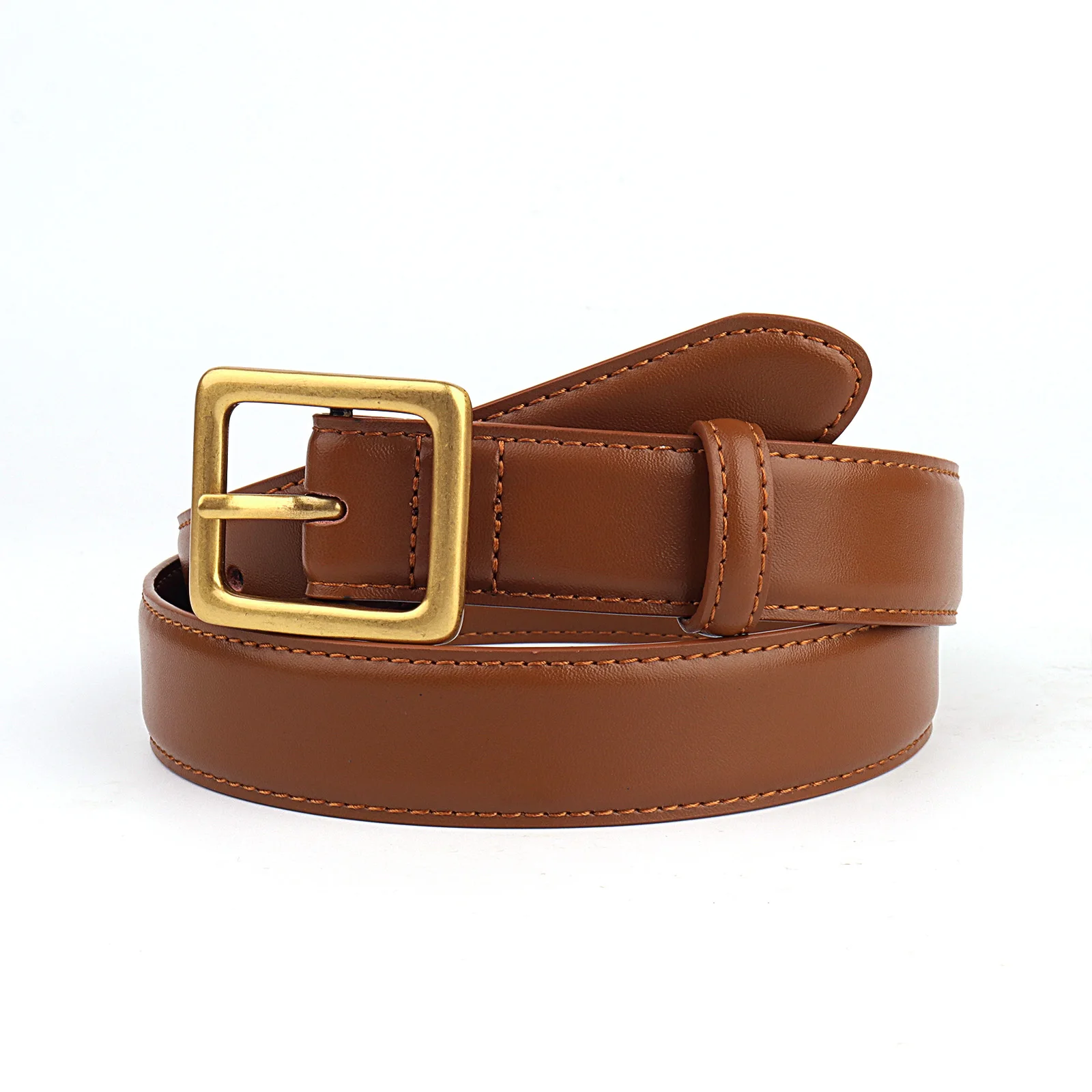 

Stylish Versatile Women's Black Leather Waist Belt with Irregular Stitch Buckle for Suit And Jeans Fashion Accessory