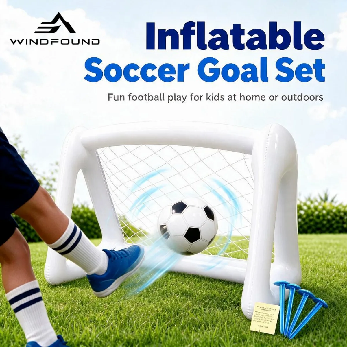 Inflatable Soccer Goal Set for Kids Portable Football Gate with Net for Backyard Beach Family Outdoor Interactive Toy Easy Setup