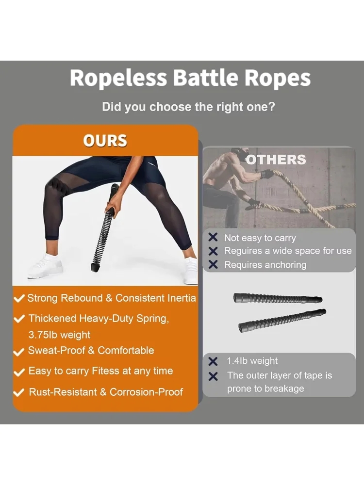 Ropeless Battle Ropes for Home Gym-Cordless Training Rope Fitness Equipment for Men & Women,Weighted Workout Ropes for HIIT,Vers