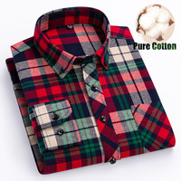 Men's 100% Cotton Flannel Soft Regular Long Sleeve Brushed Check Shirts Christmas Single Pocket Comfortable Casual Plaid Shirts