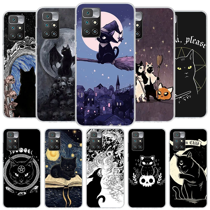 Witch And Cat Colorful Cute Cover Phone Case For Xiaomi Redmi 12C 12 10C 10 9C 9 10A 9A 8A 9T 7A 7 6A 6 Pro K20 K40 S2 Soft Fund