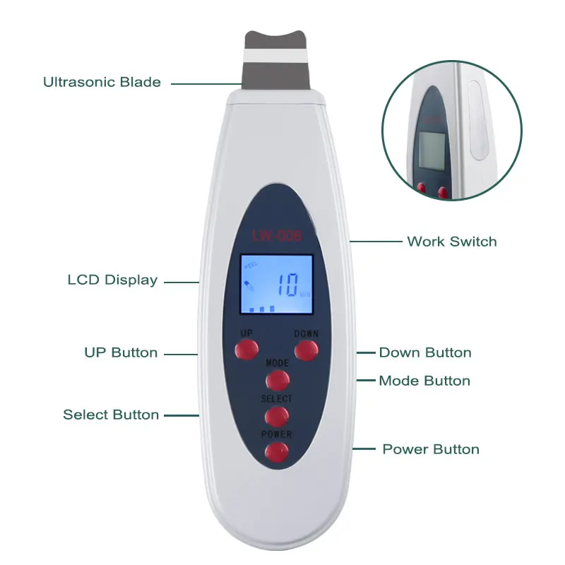 Ultrasonic Skin Scrubber Cleanser Face Cleaning Acne Removal Galvanic Facial Spa Ultrasound Peeling Clean Tone Lift LW006