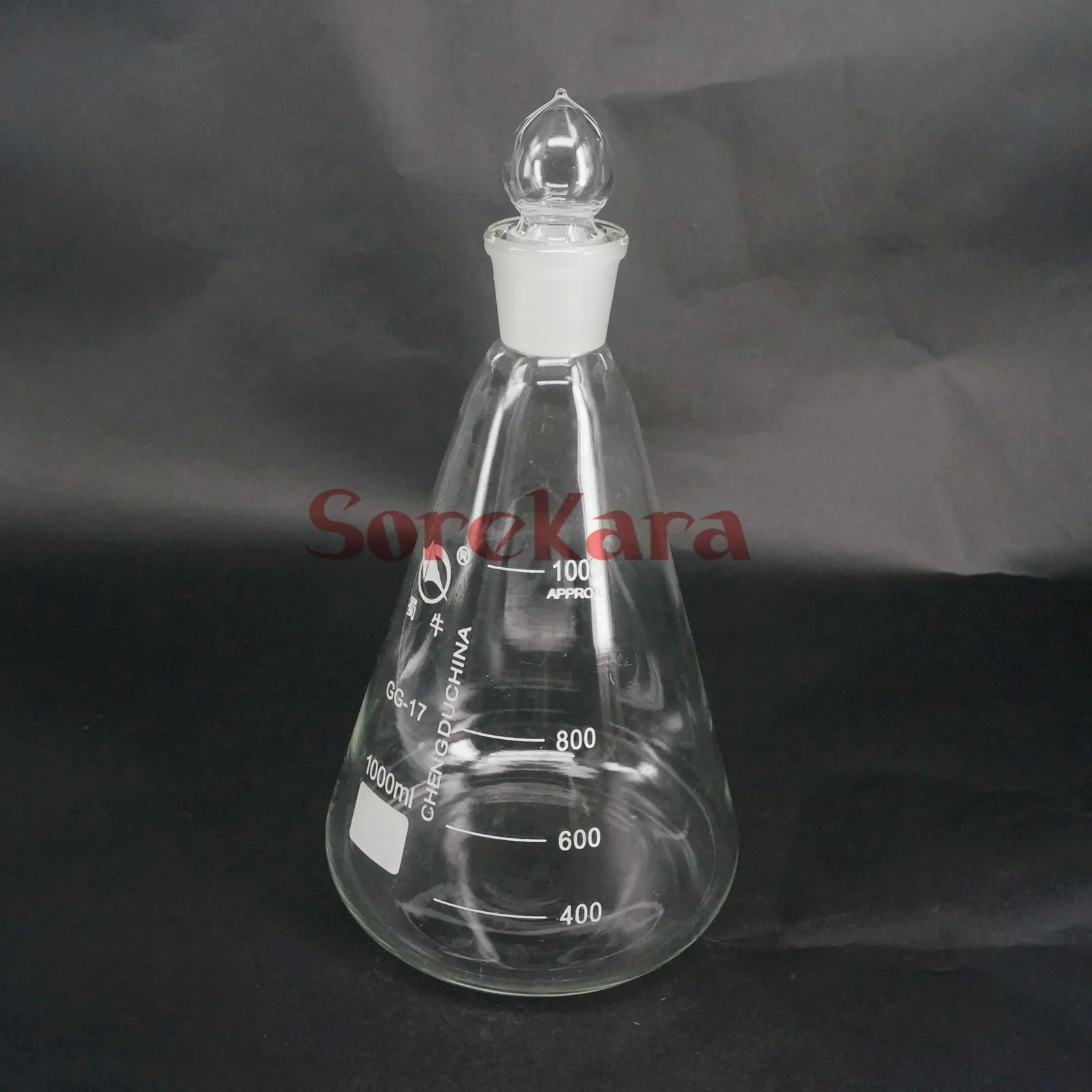 frasco conico erlenmeyer do vidro de borosilicate 1000ml com rolha para o laboratorio da quimica 01