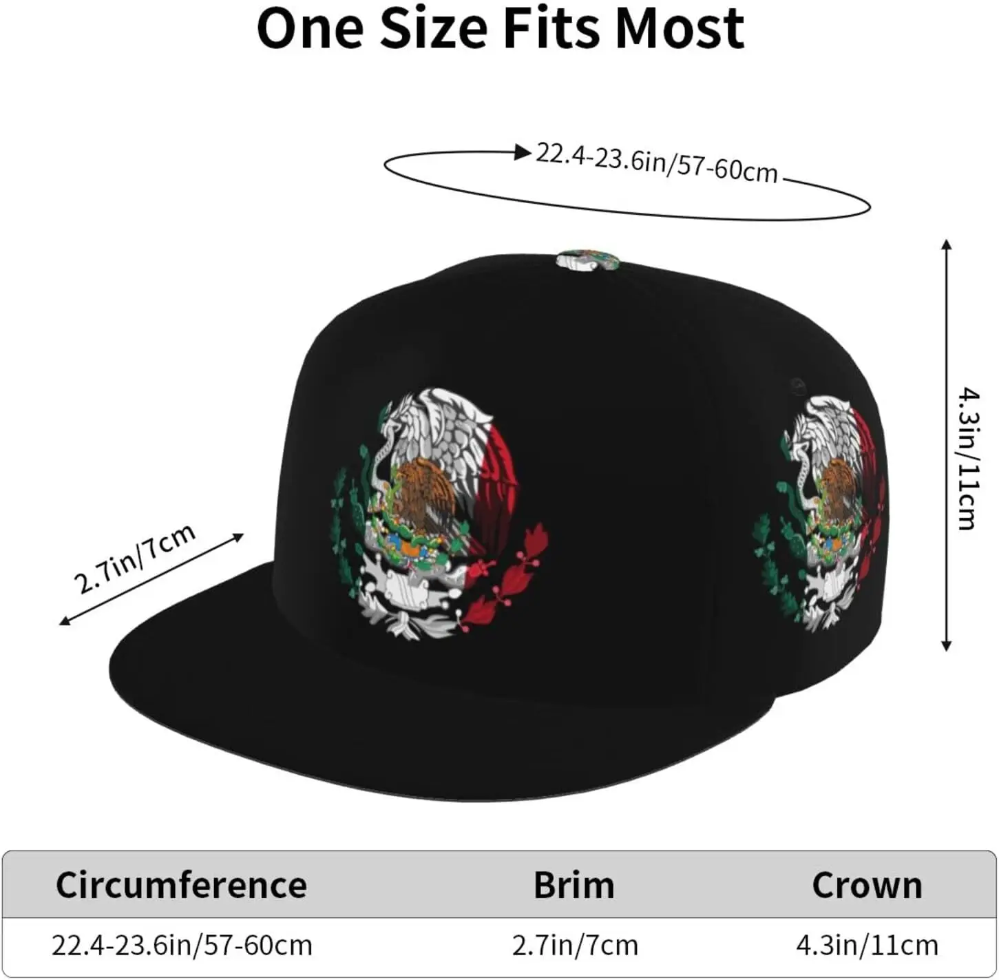 Mexico Eagle Snapback Hats for Men Trucker Hat Flat Bill Baseball Cap Gaming Adjustable Brim Black