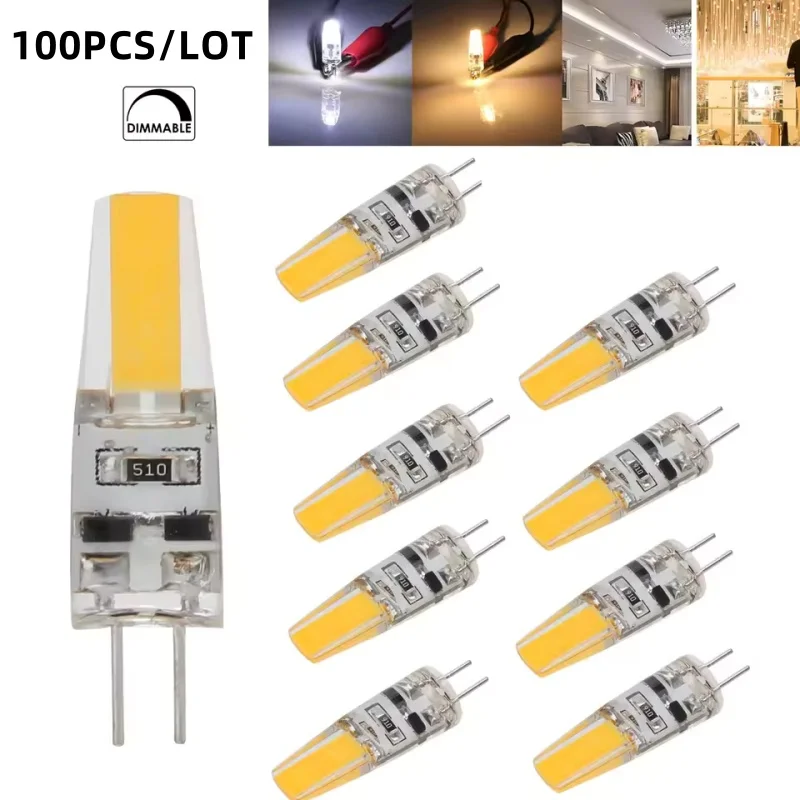 100Pcs/lot G4 LED COB Lamp 6W Bulb Dimmable Mini 110V 12V 220V Candle Lights Replace 45W Halogen for Chandelier Spotlight White