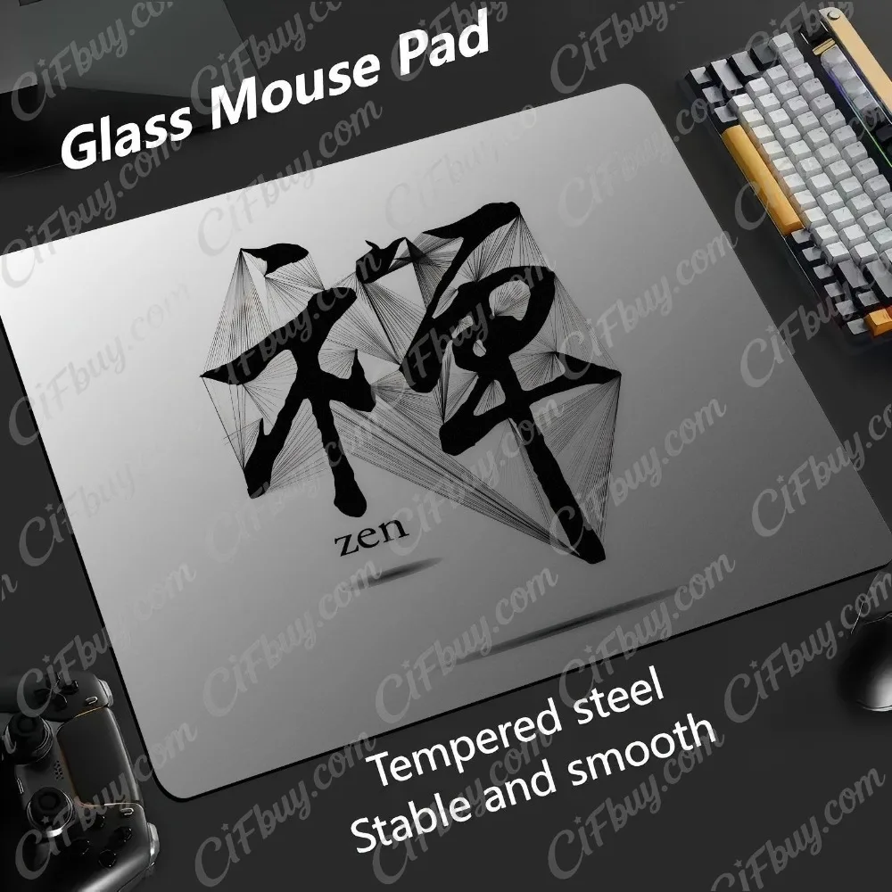 CIFbuy Tempered Mouse Pad Micro Etched Surface Nano Coating Non Slip Base Smooth Control FPS Gaming Desk Mat For Office