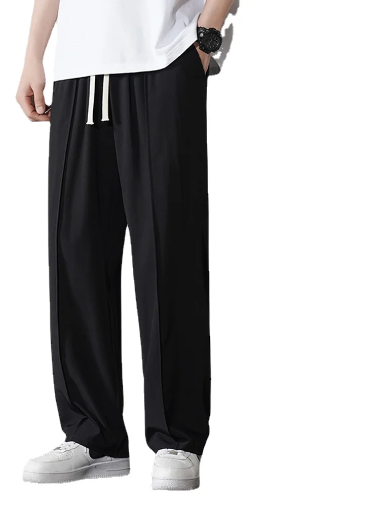 

2024 Summer Mens Pants Draping Ice Straight Pants Men's Loose Casual Sports Pants High Elastic Pleated Solid Color Trousers W19