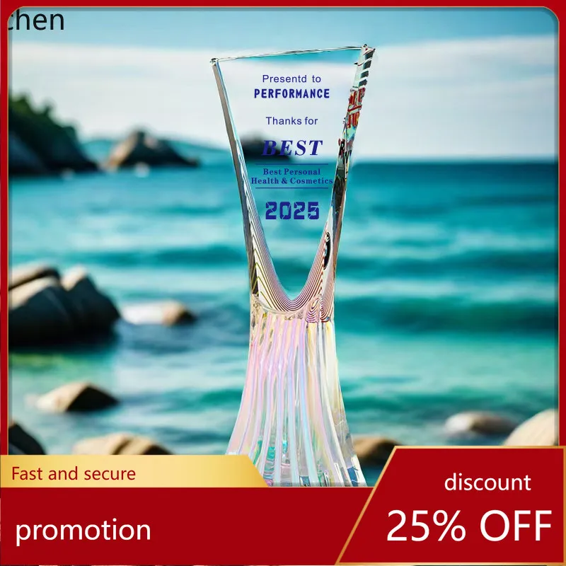 

HT High-end Glass Crystal Trophy Custom Creative New Mountain Peak Annual Award Outstanding Employee Honor Medal