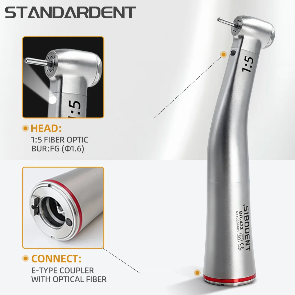Image of X95L Dental Low Speed 1:5 Contal Winkel Erhöhen Handstück LED Fiber Optic Push Button Inner Wasser Spray Handstück