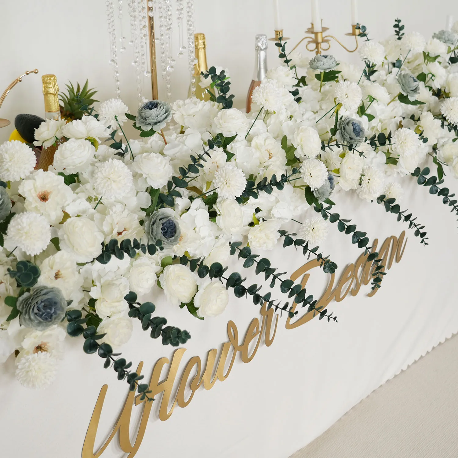 

Uflower White Rose Hydrangea Greenery Artificial Flower Row Table Centerpiece Wedding Decor Flora Backdrop Arch Decor Event Prop