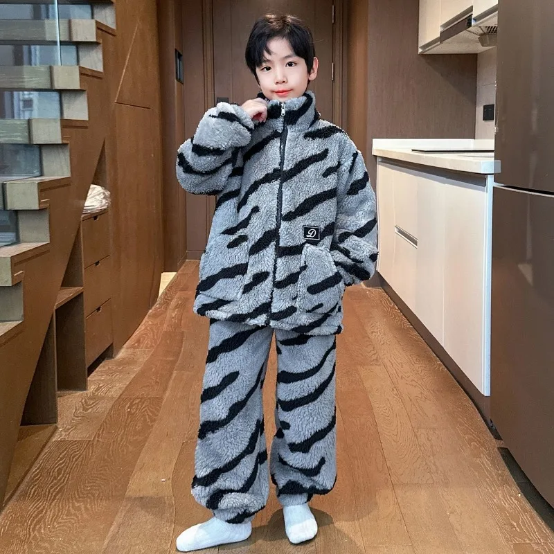 

Зимние детские пижамы из кораллового флиса, домашняя одежда для мальчиков, фланелевая термобелье больших размеров для подростков, утепленная зимняя одежда
